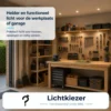 Verlichting voor werkplaats en garage | Lichtkiezer Werkbank met gereedschap, opbergkasten en functionele werkverlichting.