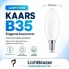 Kaarsvormige B35 lamp met een aangeduide diameter van 35 mm.