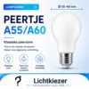 Peervormige lamp met de vormaanduidingen A55 en A60.