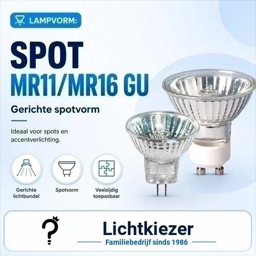 Twee reflectorvormige spots als voorbeeld van MR11- en MR16-lampvormen.