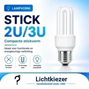 Compacte sticklamp met U-vormige buizen en de aanduiding 2U/3U.