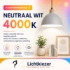 Neutraal wit licht 4000K | Lichtkiezer Infographic over neutraal wit licht van 4000 kelvin met een verlichte ruimte.