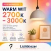 Infographic over warm wit licht van 2700 kelvin met een sfeervolle ruimte.