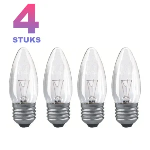 Set van 4 lampen: Morrison Kaarslamp Gloeilamp E27 – 40W – Warm wit licht (2700K) – 420 lumen – 1 jaar – Dimbaar – 4 pack