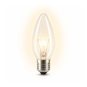 Gloeilamp E27 ā kaarsvorm ā 1200px | Lichtkiezer Gloeilamp met E27 fitting en kaarsvorm op een witte achtergrond.