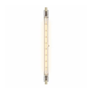 Halogeenlamp met R7S fitting en staafvorm van 256 mm op een witte achtergrond.