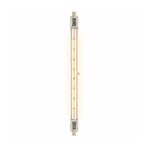 Halogeenlamp met R7S fitting en staafvorm van 256 mm op een witte achtergrond.